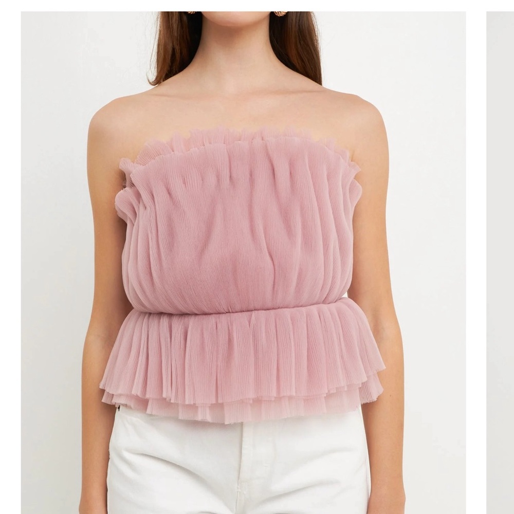 Anthropologie Endless Rose Strapless Tulle Peplum Top